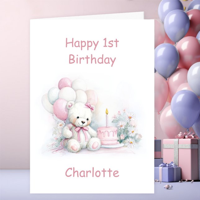 Cute Teddy Bear 1st Birthday Karte (Von Creator hochgeladen)