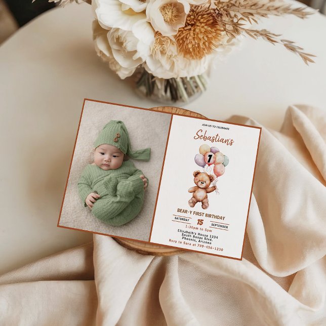 Cute Teddy Bear 1st Birthday | Sweet Bear  Einladung (Cute Teddy Bear 1st Birthday | Sweet Bear Invitation
)