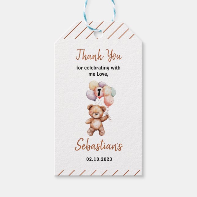 Cute Teddy Bear 1st Birthday | Sweet Bear  Geschenkanhänger (Vorderseite)