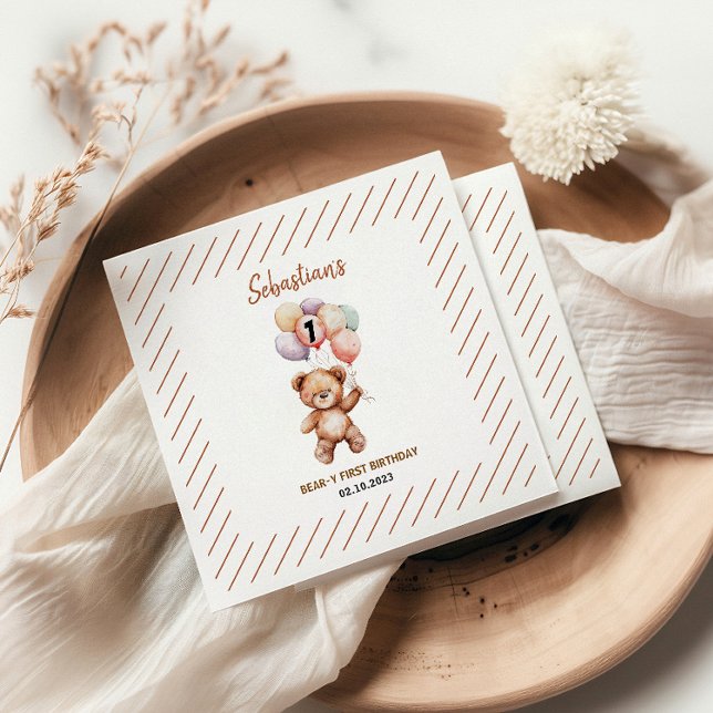 Cute Teddy Bear 1st Birthday | Sweet Bear  Serviette (Cute Teddy Bear 1st Birthday | Sweet Bear Napkins
)