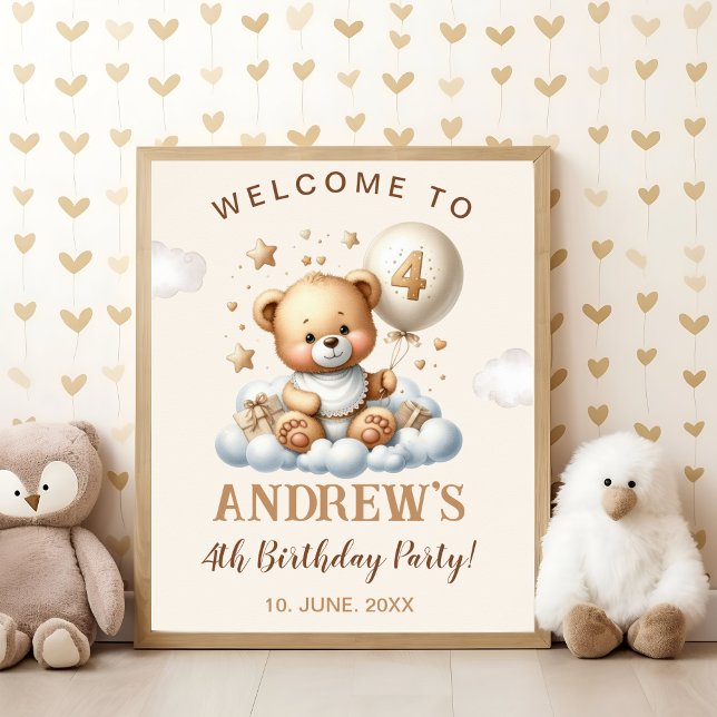 Cute Teddy Bear 4th Birthday Wall Decoration Poster (Von Creator hochgeladen)