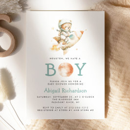 Cute Teddy Bear Astronaut Boy Baby Shower Einladung