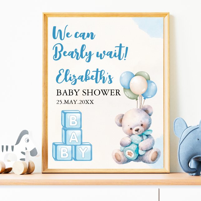 Cute Teddy Bear Baby Shower Boy Decoration Poster (Von Creator hochgeladen)