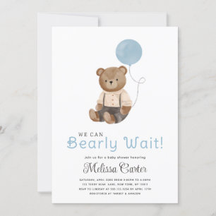 Cute Teddy Bear Baby shower Boy Party Invitation