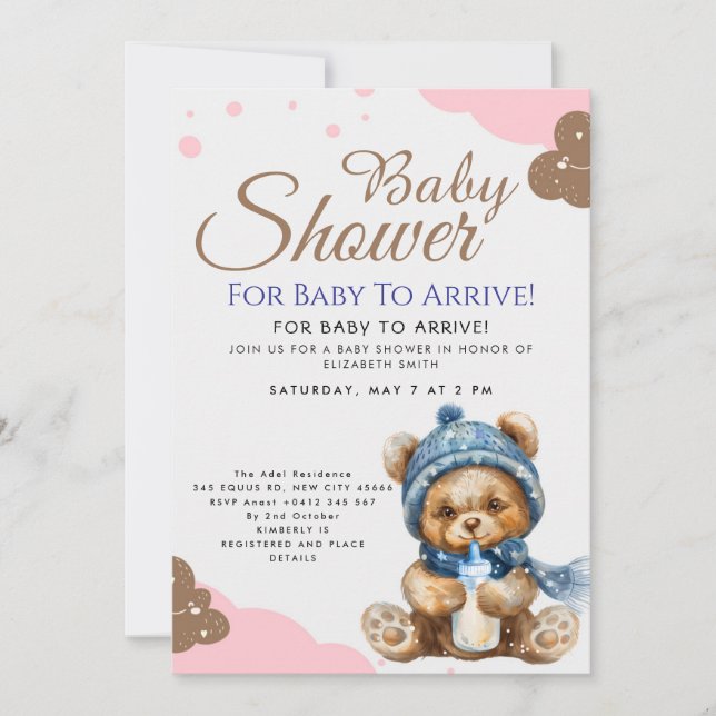 Cute Teddy Bear Baby Shower Einladung (Vorderseite)