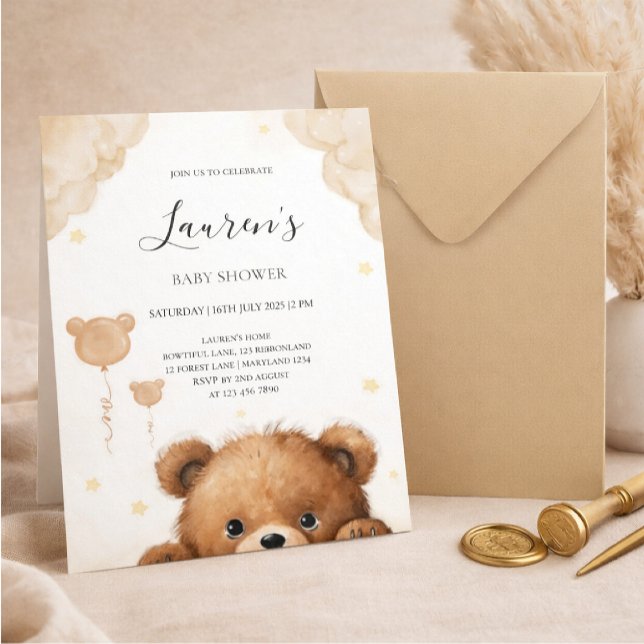Cute Teddy Bear Baby Shower Invitation Einladung (Von Creator hochgeladen)