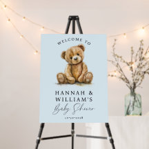 Cute Teddy Bear Blue Boy Baby shower Affiche de bi