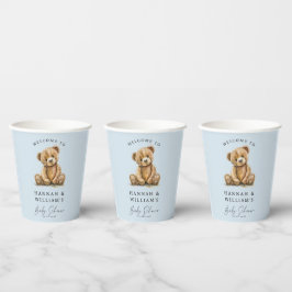 Cute Teddy Bear Blue Boy Baby Shower Pappbecher