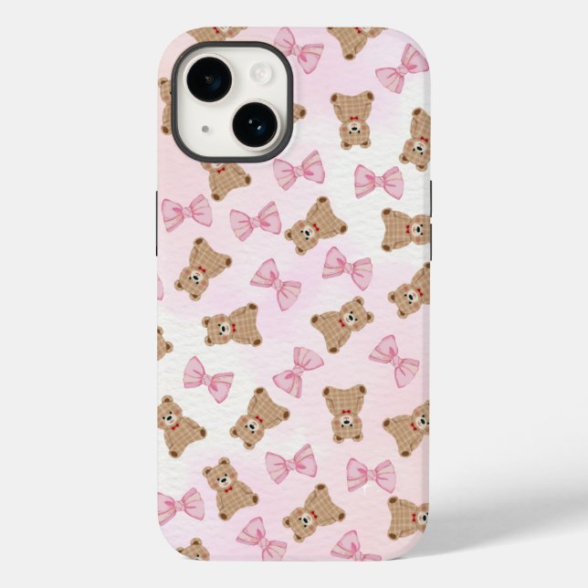 Cute Teddy bear & Bow iPhone 14 Case 🧸 (Rückseite)