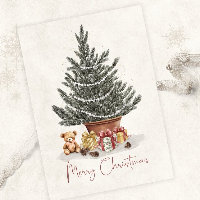 Cute Teddy Bear Christmas Tree Card Karte (Close Up Front)