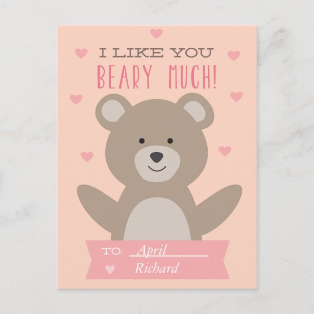 Cute Teddy Bear Classroom Valentine Carte postale (Devant)