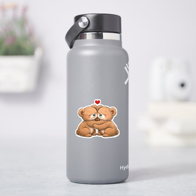 Cute Teddy Bear Couple in Love – Embroidered Style Aufkleber (HydroFlask)