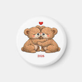 Cute Teddy Bear Couple in Love – Embroidered Style Magnet