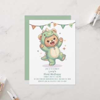 Cute Teddy Bear Dinosaur | Dino Bear 1st Birthday Einladung