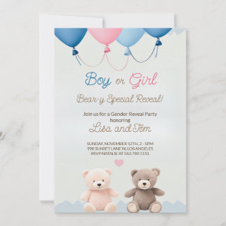 Cute Teddy Bear Genre Reveal Party Invitation