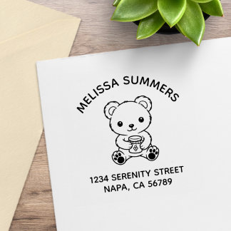 Cute Teddy Bear Holding a Honey Jar Arch Address Gummistempel
