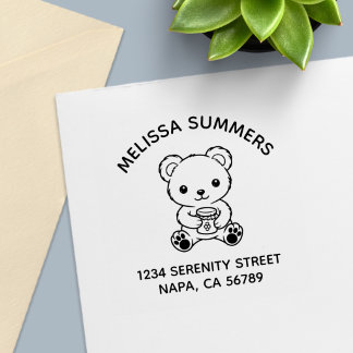Cute Teddy Bear Holding a Honey Jar Arch Address Permastempel