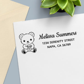 Cute Teddy Bear Holding a Honey Jar Return Address Permastempel