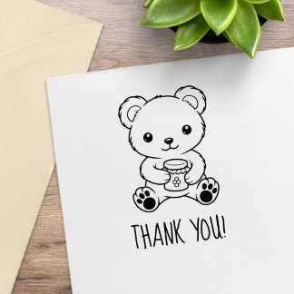 Cute Teddy Bear Holding a Honey Jar Thank You Gummistempel