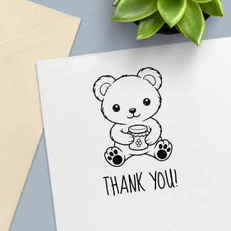 Cute Teddy Bear Holding a Honey Jar Thank You Permastempel
