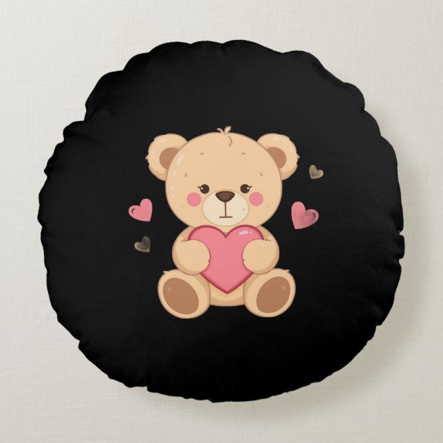 Cute Teddy Bear Holding Heart – love Rundes Kissen (Vorderseite)