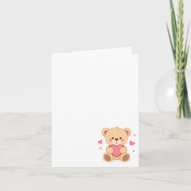 Cute Teddy Bear Holding Heart – Valentine Love Ill Einladung (Vorderseite)