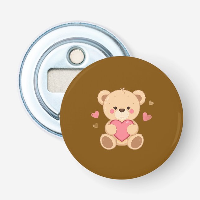 Cute Teddy Bear Holding Heart – Valentine Love Ill Flaschenöffner (Vorderseite)