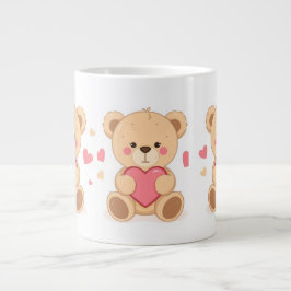 Cute Teddy Bear Holding Heart – Valentine Love Ill Jumbo-Tasse