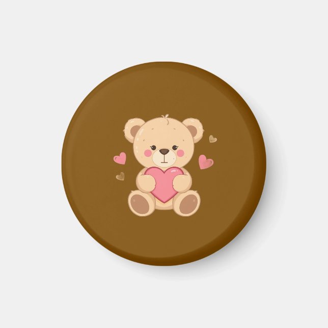 Cute Teddy Bear Holding Heart – Valentine Love Ill Magnet (Vorne)