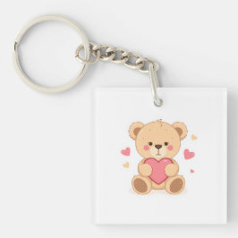 Cute Teddy Bear Holding Heart – Valentine Love Ill Schlüsselanhänger