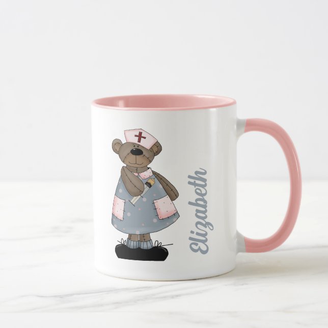 Cute Teddy Bear Nom personnalisé Mug cadeau pour N (Droite)
