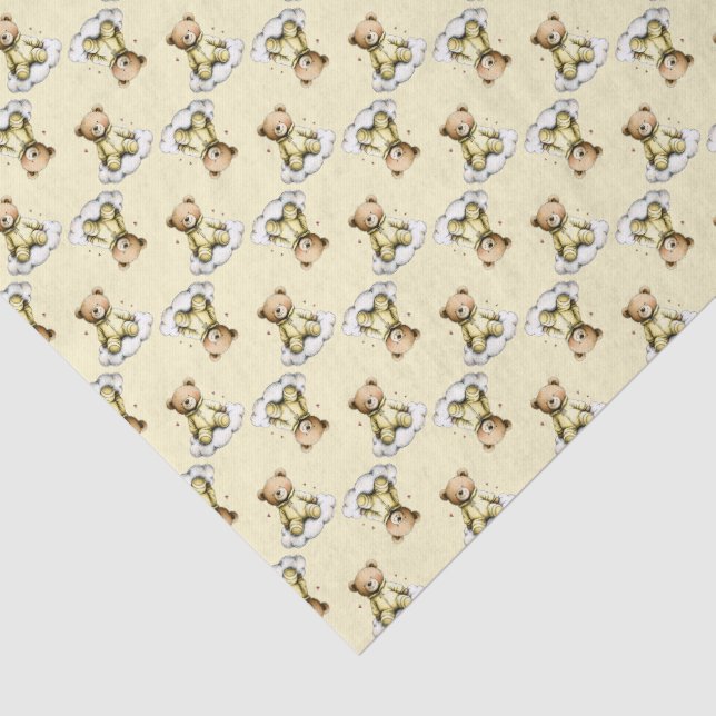 Cute Teddy Bear on a Cloud Yellow Hoodie Bodysuit Seidenpapier (Ausschnitt)