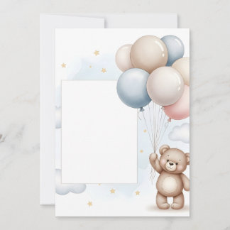 Cute Teddy Bear Pastel Balloons Invitation Frame Einladung