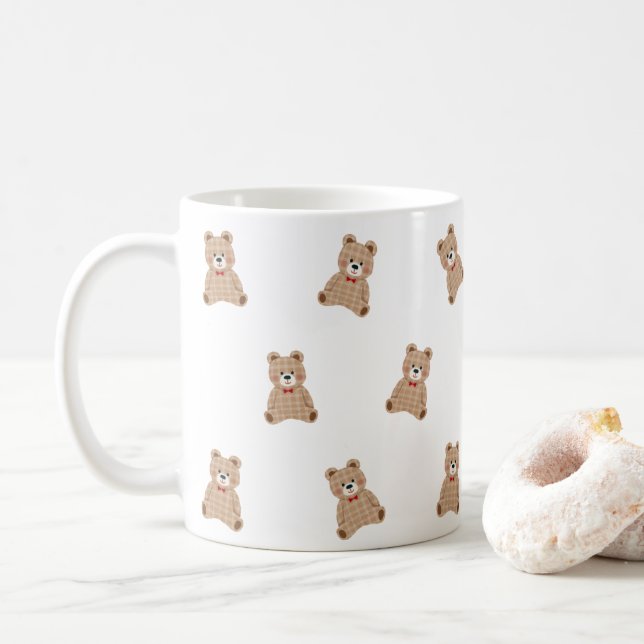 Cute Teddy Bear Pattern Mug – Aesthetic Cozy Gift  Kaffeetasse (Mit Donut)