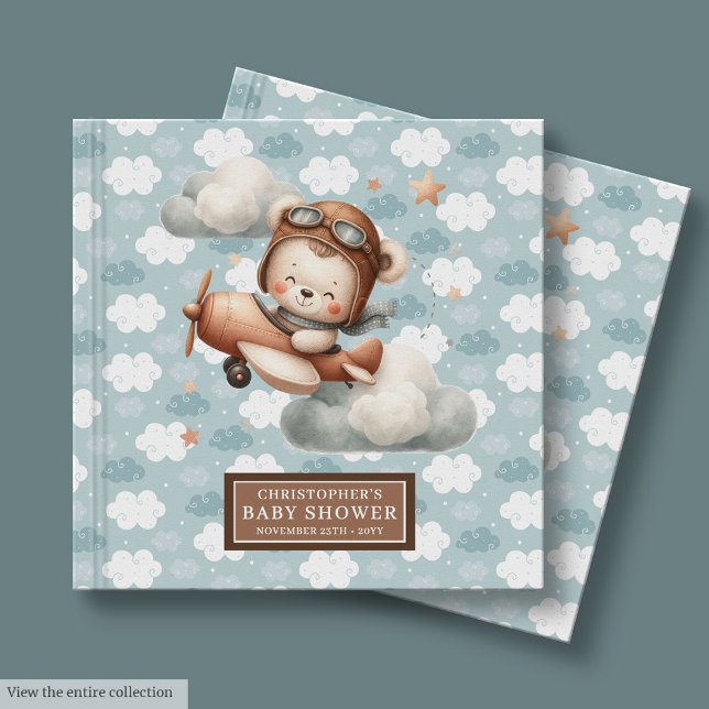 Cute Teddy Bear Pilote Baby shower Livre d'invité  (Cute Teddy Bear Pilot Baby Shower Guest Book Blue)
