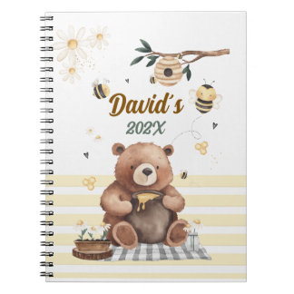 Cute teddy bear school notebook with jar of honey Notizblock
