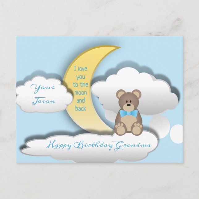 Cute Teddy Bear sur la Lune Carte postale Annivers (Devant)