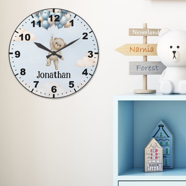 Cute Teddy Bear with Balloons Große Wanduhr (Von Creator hochgeladen)