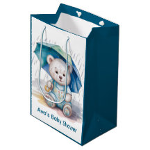 Cute Teddy Bear With Umbrella Boy Baby Shower