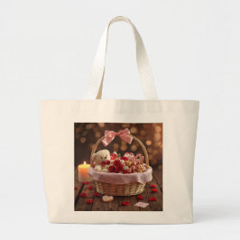 Cute Teddy Rose Basket Romantic Valentine Jumbo Stoffbeutel