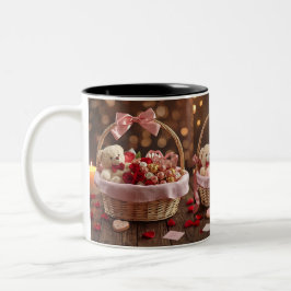Cute Teddy Rose Basket Valentine Heart Handle Mug