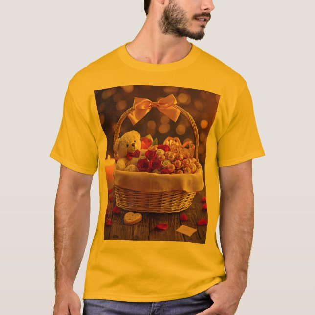 Cute Teddy Rose Basket Valentines Day Graphic T-Shirt (Vorderseite)