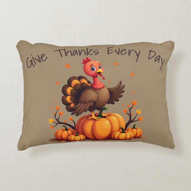 Cute Thanksgiving Turkey Autumn Pumpkins Scene Dekokissen (Vorderseite)