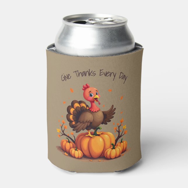 Cute Thanksgiving Turkey Autumn Pumpkins Scene Dosenkühler (Kanne Vorderseite)