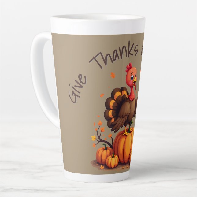 Cute Thanksgiving Turkey Autumn Pumpkins Scene Milchtasse (Linke Ecke)