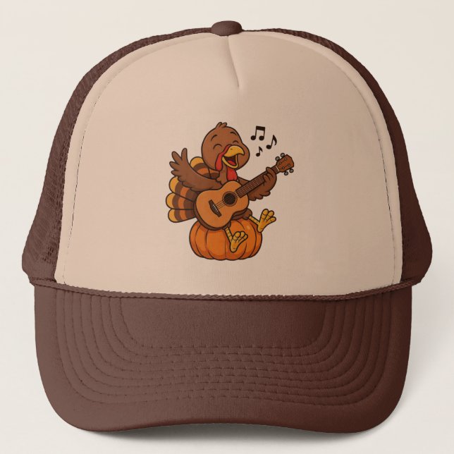 Cute Thanksgiving turkey with guitar Truckerkappe (Vorderseite)