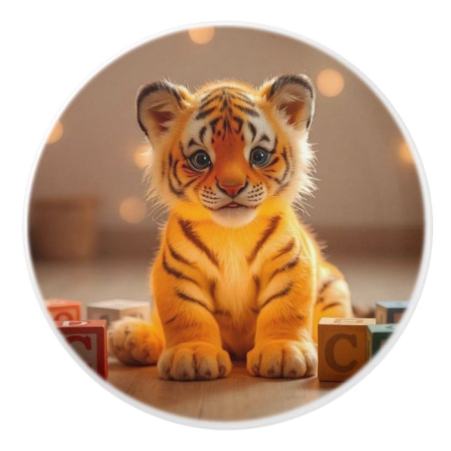 Cute Tiger Cub Keramikknauf (Vorderseite)
