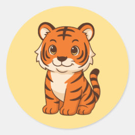 Cute Tiger Cub on Yellow Runder Aufkleber