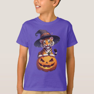 Cute Tiger Cub Wearing Witch Hat T-Shirt