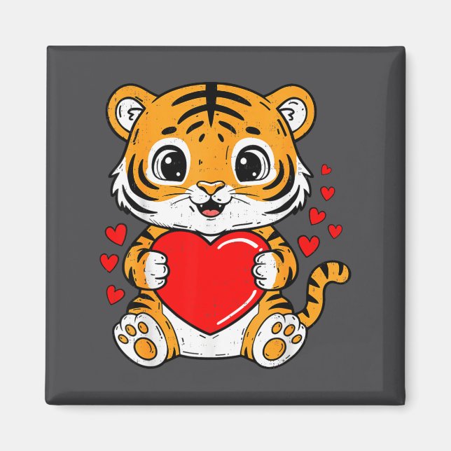 Cute Tiger Holding Heart Kawaii Valentines Day Men Magnet (Vorne)